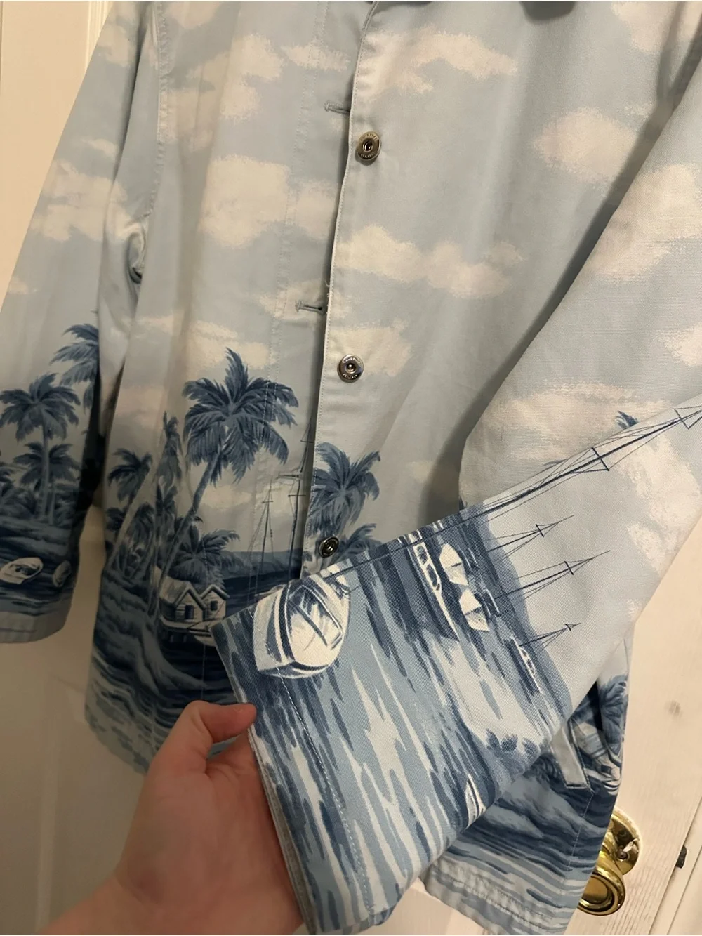 Lauren Ralph Lauren Women’ Naval Supply Company Jacket L Button Light Blue Beige - Picture 3 of 6